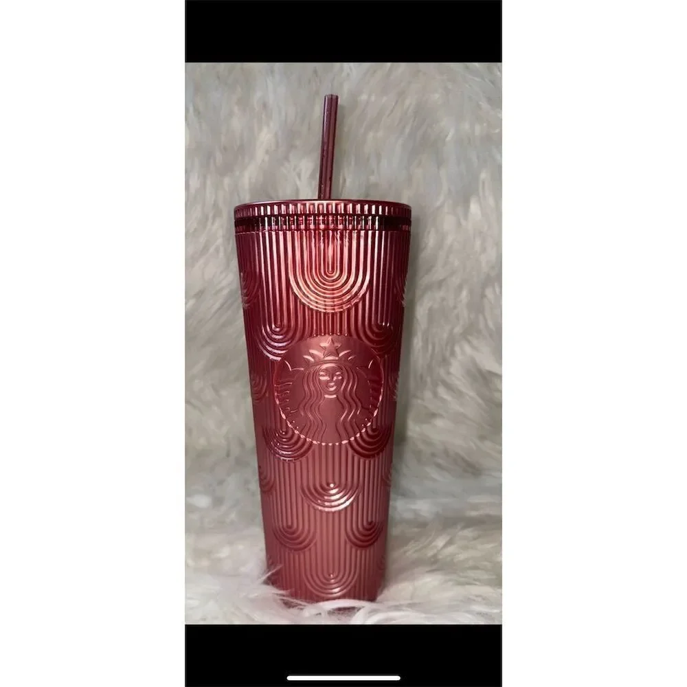 Starbucks‎ 24oz Pink Shimmer Shell Mermaid Cold Cup Tumbler with Straw